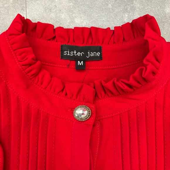 SISTER JANE Ruffled Red Romantic Long Sleeve Mini Dress Size Medium - Picture 7 of 9